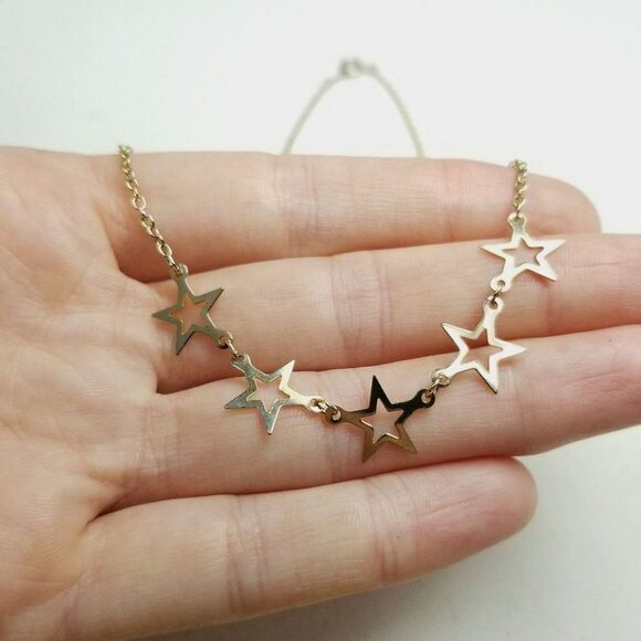 Vintage Five Stars Gold Tone Chain Necklace, Celestial Space Style, Estate - Picture 5 of 6